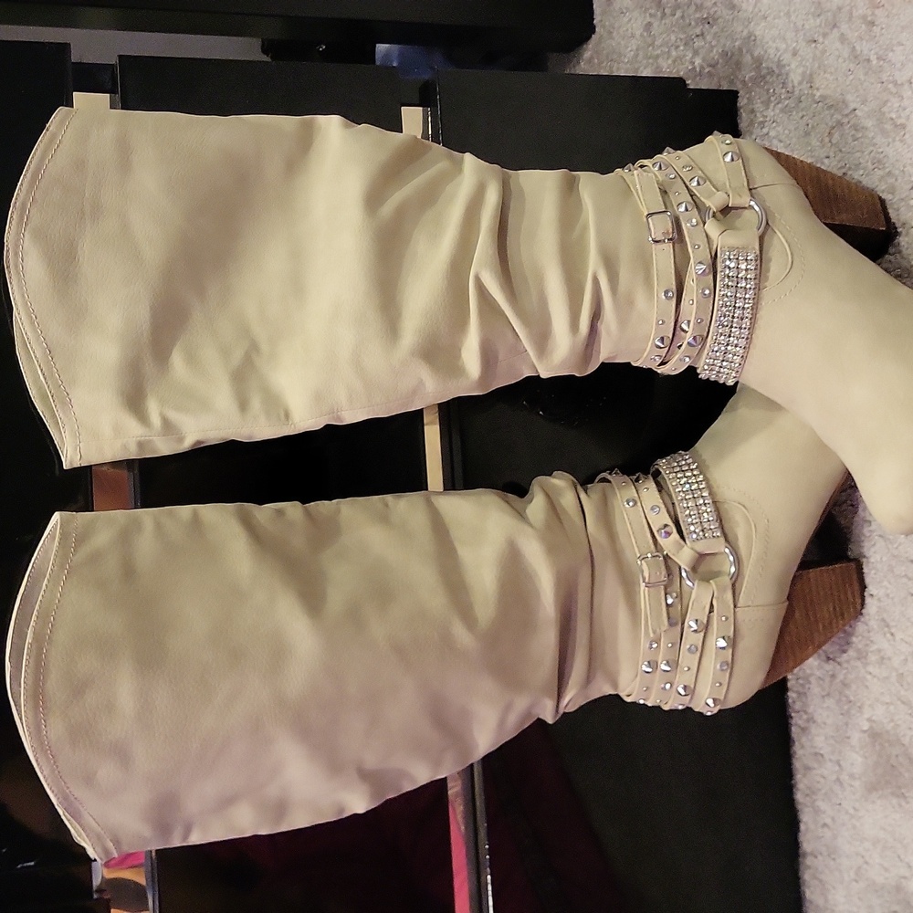 Stylish Cream Knee-High Boots